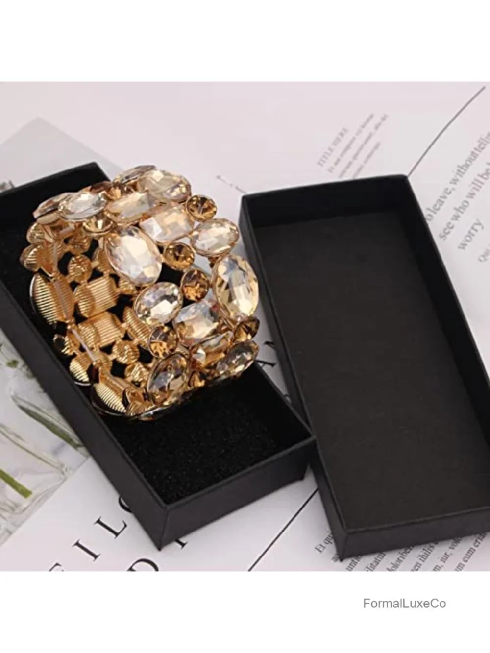 Wedding Bridal Crystal Leaf Flower Stretch Bangle Bracelet Women